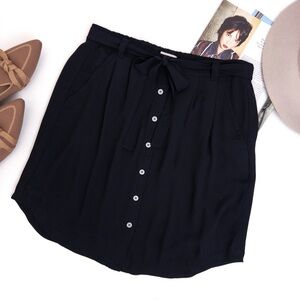 LOFT . Black Button Front Tie Waist Mini Skirt with Pockets